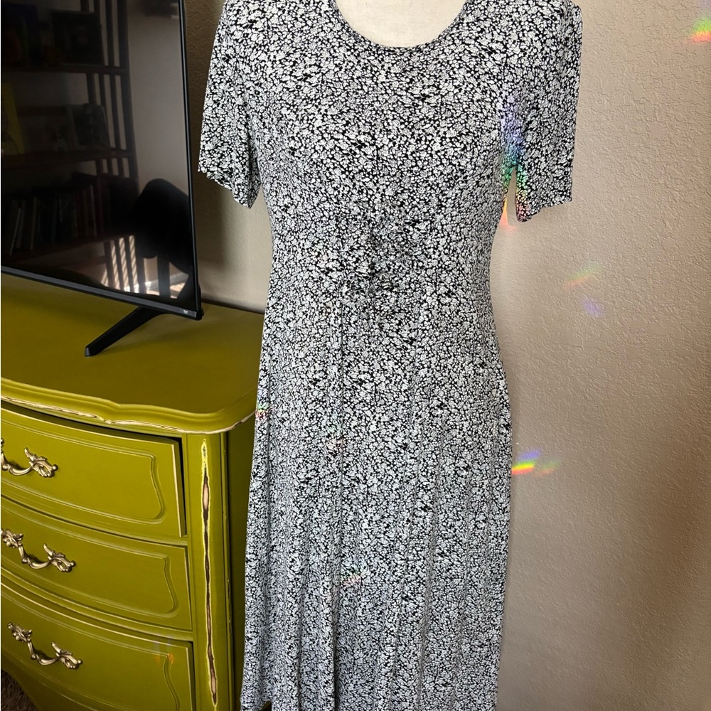 Vintage Floral Black and White Dress S/4
